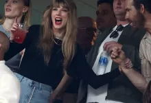Taylor Swift joins Ryan Reynolds, Blake Lively, Hugh Jackman, and Sophie Turner at Travis Kelce's NFL game. View photos